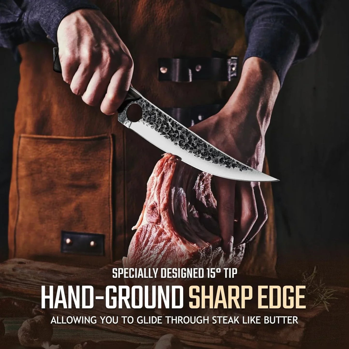 Viking Boning Knife 6 Inch, Japanese Boning Knives for Meat Cutting, Full Tang Fillet Knife with Sheath, Brisket Trimming Knives for BBQ, Camping, Christmas Gift for Men and Women