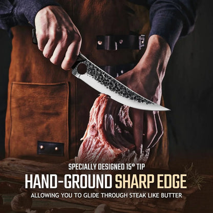 Viking Boning Knife 6 Inch, Japanese Boning Knives for Meat Cutting, Full Tang Fillet Knife with Sheath, Brisket Trimming Knives for BBQ, Camping, Christmas Gift for Men and Women