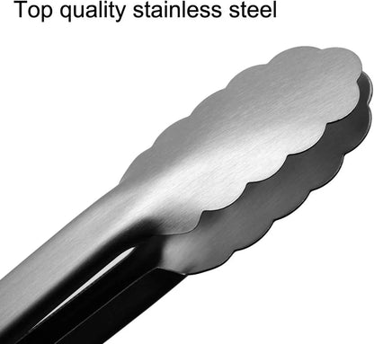 Set of 9-Inch and 12-Inch Stainless Steel Kitchen Tongs with Locking, Metal Cooking Tongs with Non-Slip Grip,Perfect for Grilling, Barbecue (BBQ) and More (9" & 12")
