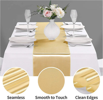 5-Pack Satin Table Runner Light Gold 12 X 108 Inches Long, Table Runners for Wedding, Birthday Parties, Banquets Decorations（5 Pack, 12X108 Inch, Light Gold）