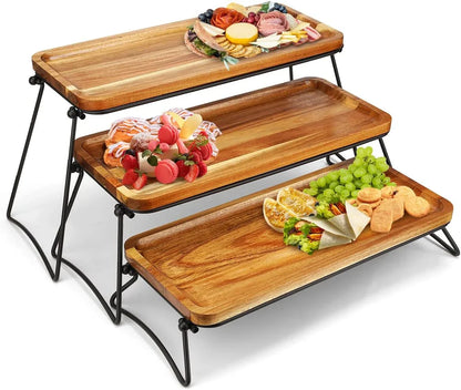 3 Tier Cupcake Stand and Towers Large Serving Tray for Party Acacia Wooden Dessert Table Display Set Decorative Tray Tiered Tray Decor Small Chees Charcuterie Boards Rustic Wood Serving Platters Trays