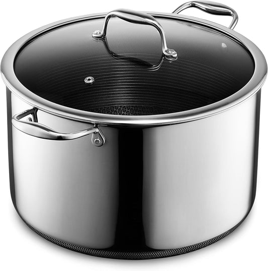 Hybrid Nonstick 12-Quart Stockpot with Tempered Glass Lid, Stay-Cool Handles, Dishwasher-Friendly, Oven-Safe up to 900°F, Induction Ready, Compatible with All Cooktops