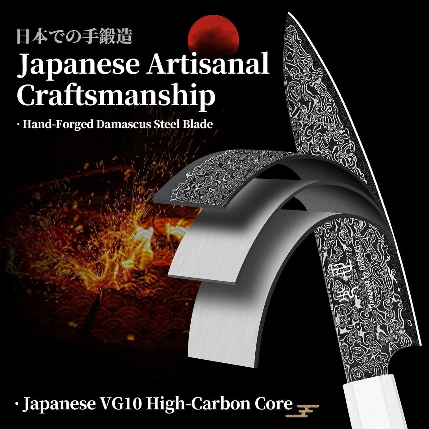Damascus Kitchen Utility Knife - Japanese VG10 Small Chef Knife 6 Inch - Japanese G10 Handle - Versatile Knives for Vegetable Fruit Meat - with Gift Box