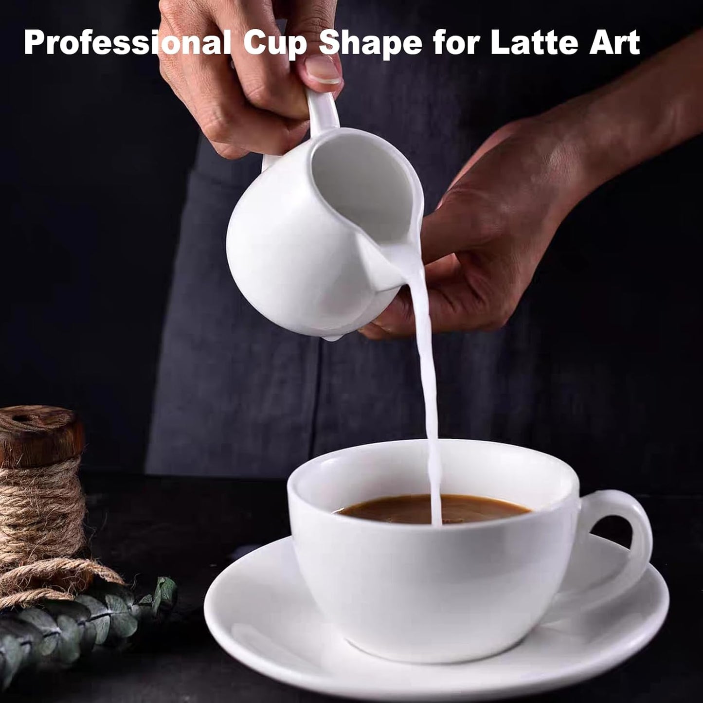 11 Oz White Cappuccino Mug- Large Ceramic Coffee Cup with Saucer - Microwave and Dishwasher Safe, Perfect for Tea, Espresso, Latte - Porcelain Set for Kitchen or Cafe, Baristas, Great Gift