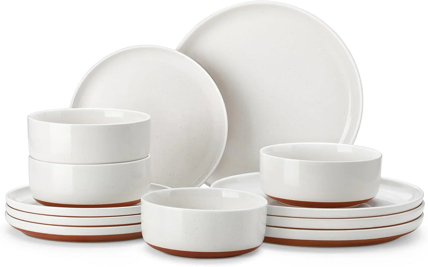 Plates and Bowls Sets, 12 Pieces Modern Stoneware Dinnerware Set for 4 Kitchen Dinner Set Ceramic Dishware Dishes Set Microwave and Dishwasher Safe, White, Series TARA