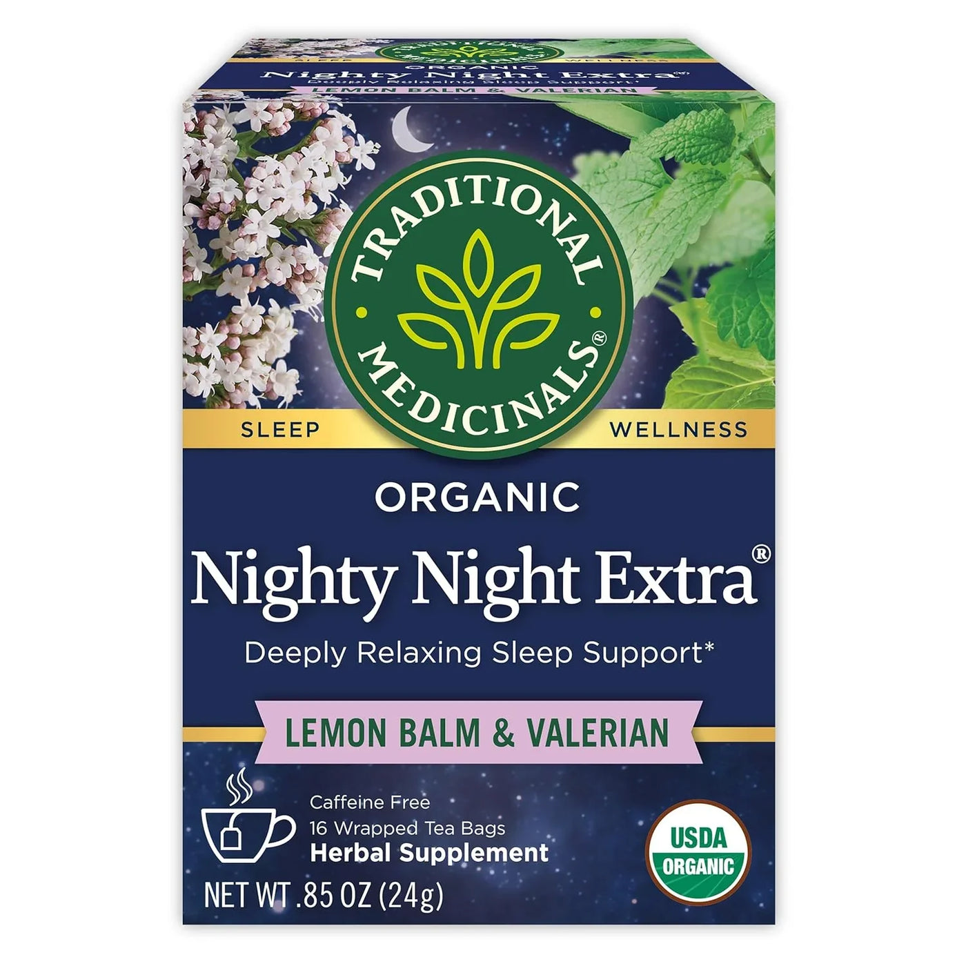 Organic Nighty Night Extra Tea with Valerian Root for Relaxation, 16 Tea Bags (Pack of 1)