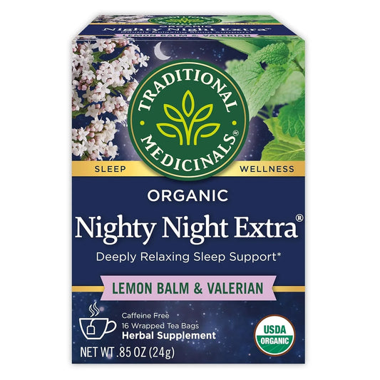 Organic Nighty Night Extra Tea with Valerian Root for Relaxation, 16 Tea Bags (Pack of 1)