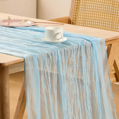 10 Pack Baby Blue Spring Table Runner Boho Cheesecloth Table Runners Bulk 10 Ft Gauze Sheer Mother'S Day Table Centerpieces for Wedding Ceremony Anniversary Bridal Baby Shower Banquet