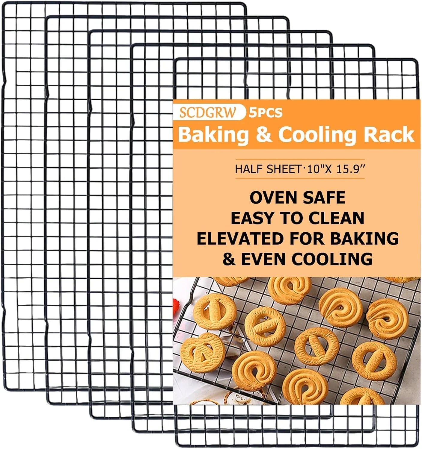 5PCS Cooling Racks for Cooking and Baking 10" X 16" Wire Rack Baking Rack, Cookie Rack, Heavy Duty Stainless Steel Wire Rack for Grilling, Roasting, Cooking, Drying