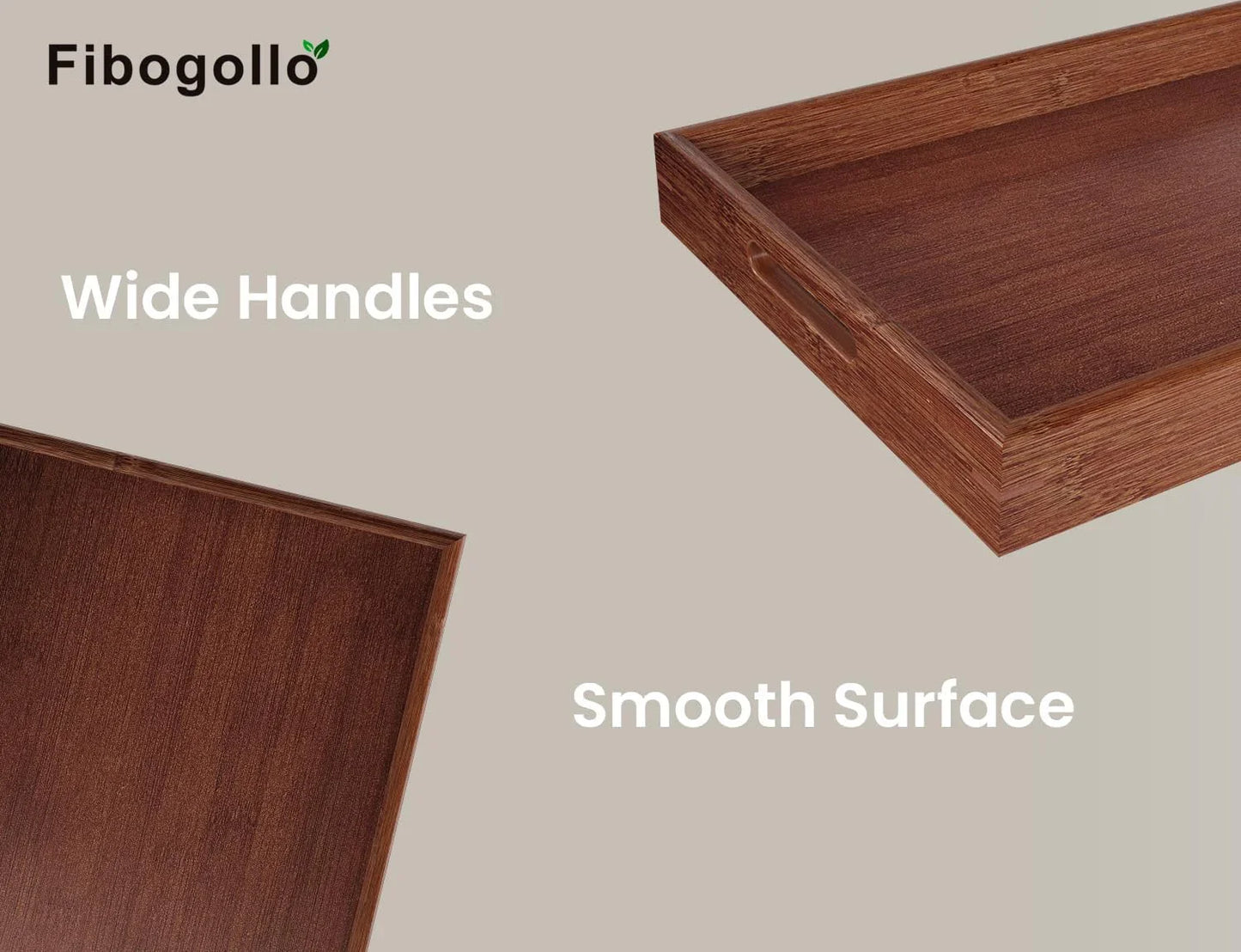 Bamboo Set of 2 Serving Tray with Handles,Decorative Trays Platter,Breakfast Tray in Bed,Food Drinks Tray for Eating,Working,Storing(Brown)