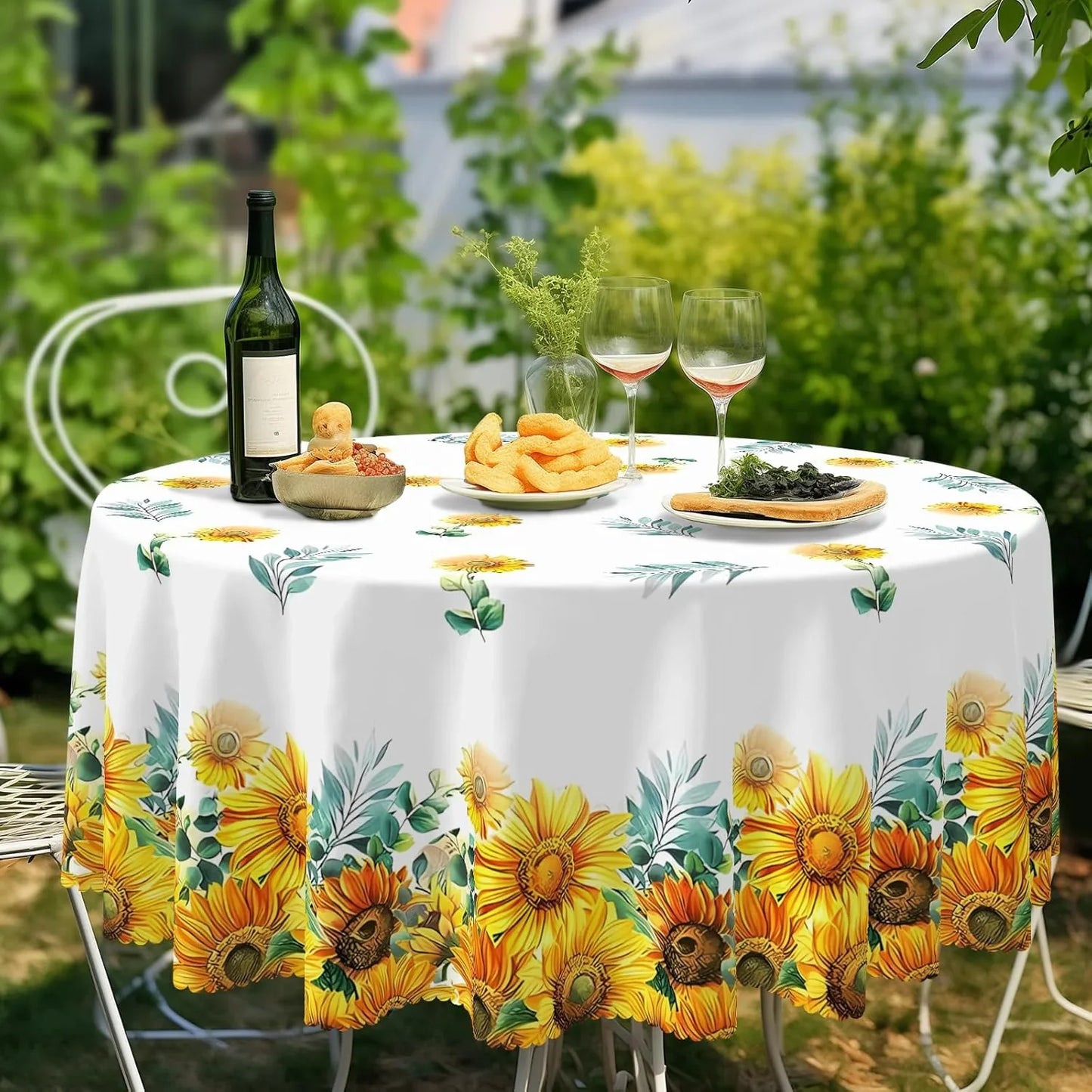 Sunflower round Tablecloth 60Inch,Tablecloth Waterproof and Wrinkle-Free, Boho Table Covers, Summer Decorations for Home