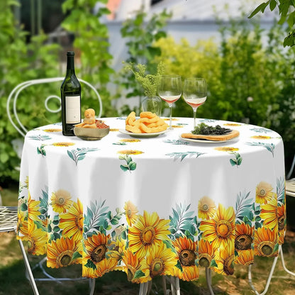 Sunflower round Tablecloth 60Inch,Tablecloth Waterproof and Wrinkle-Free, Boho Table Covers, Summer Decorations for Home