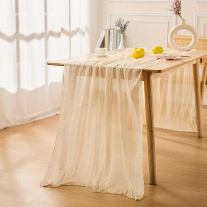 3 Pack Beige Spring Table Runner Boho Cheesecloth Table Runners Bulk 10 Ft Crinkled Gauze Sheer Mother'S Day Table Centerpieces for Wedding Ceremony Anniversary Bridal Baby Shower Banquet