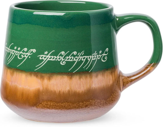 Lord of the Rings Elven Text High Gloss Reactive Glaze Tapered Pottery Mug,14 Ounces
