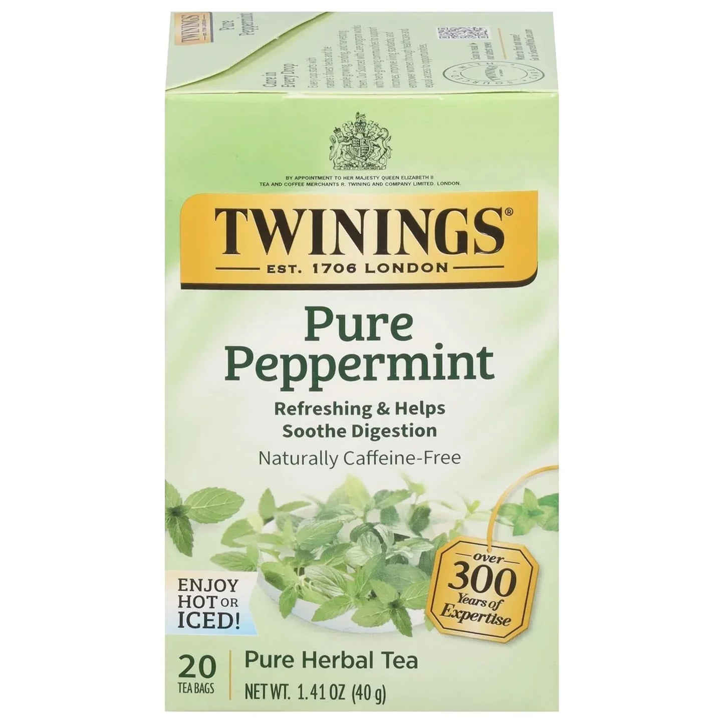 Twinings Pure Peppermint Herbal Tea, caffeine-free, 20 tea bags for hot or iced enjoyment