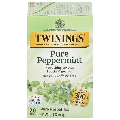 Twinings Pure Peppermint Herbal Tea, caffeine-free, 20 tea bags for hot or iced enjoyment