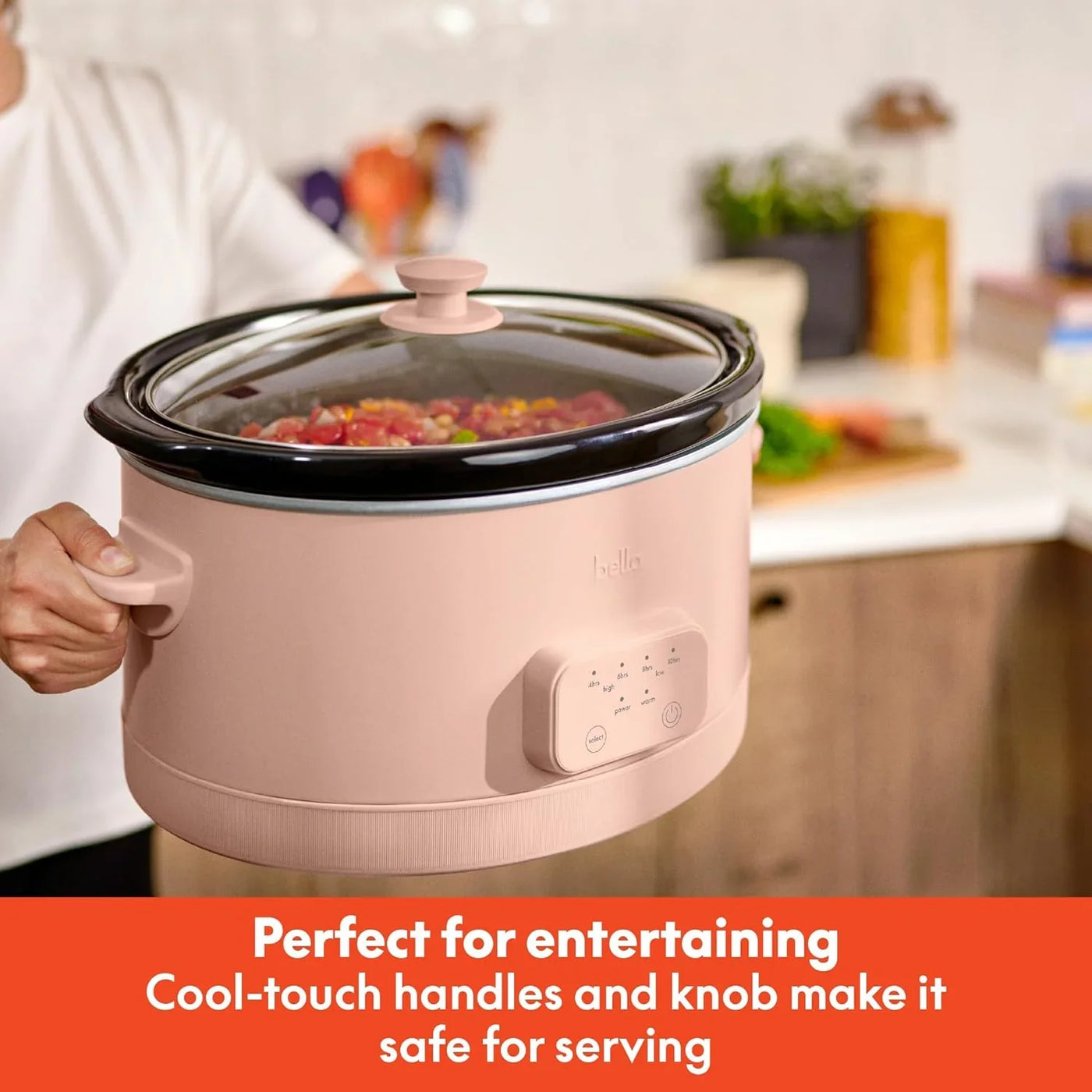 6.0 Qt Programmable Slow Cooker, Ceramic Nonstick Coating, Adjustable Temperature & Cooking Times, Dishwasher Safe Stoneware Pot & Tempered Glass Lid, Tangle Free Cord Wrap, Blossom