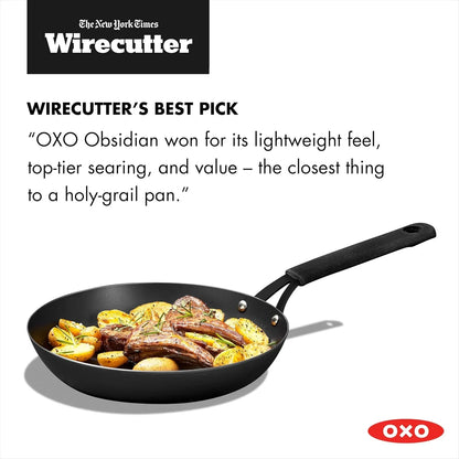 Obsidian Pre-Seasoned Carbon Steel, 10" Frying Pan Skillet with Removable Silicone Handle Holder, Induction, Oven Safe, Black