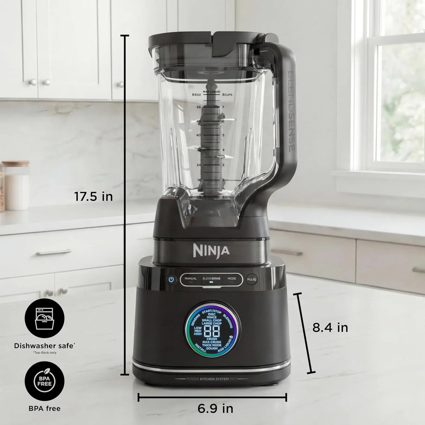 Kitchen System | All-In-One Food Processor & Blender | 8-Cup Bowl & (1) 24 Oz. To-Go Cup Blendsense Tech | for Smoothies, Cookie Dough, Salsas, Cole Slaw & More | 1800 Peak Watt | Black | TB401