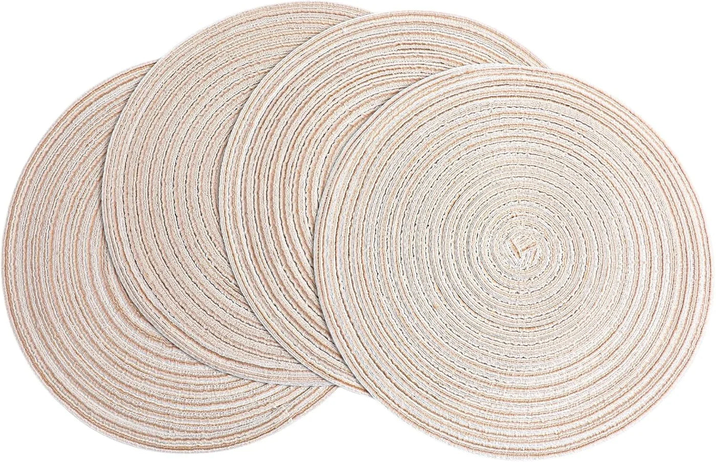 11.8In round Placemats Set of 4 Washable Boho Woven Circle Place Mats Plate Chargers Heat Resistant Non-Slip Braided Table Mat for Dining Tables Decor(Beige)