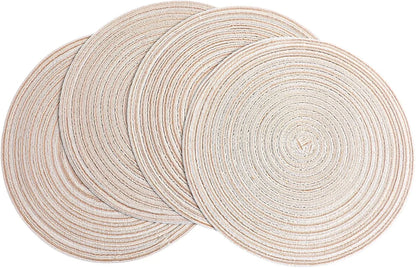 11.8In round Placemats Set of 4 Washable Boho Woven Circle Place Mats Plate Chargers Heat Resistant Non-Slip Braided Table Mat for Dining Tables Decor(Beige)
