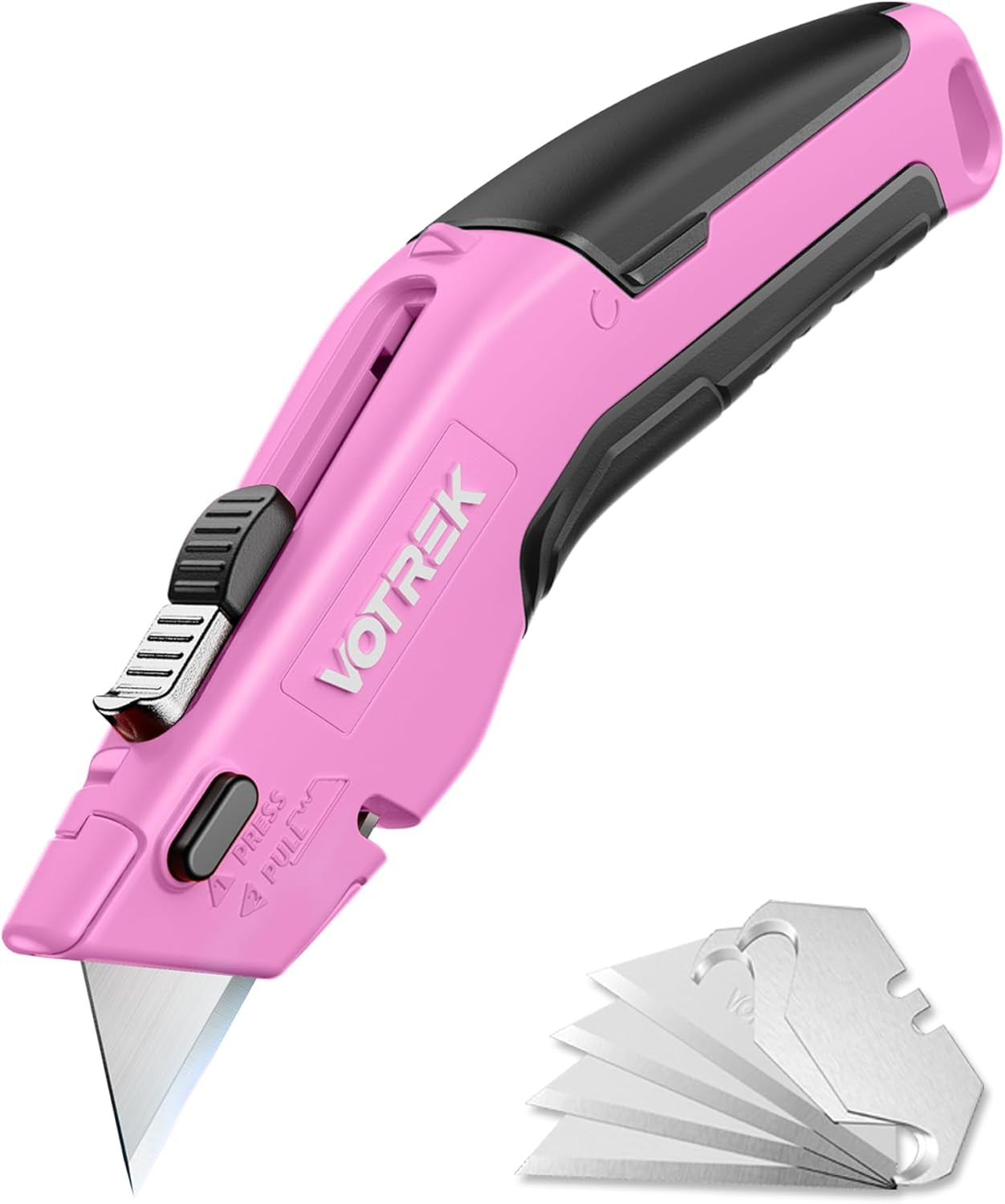 ® Box Cutter Utility Knife, 2-In-1 Safety Retractable Box Cutter for Women, Quick Change Razor Knife for Home, Office & DIY, Blade Storage Design, with Extra Sharp Razor & Hook Blades (Pink)