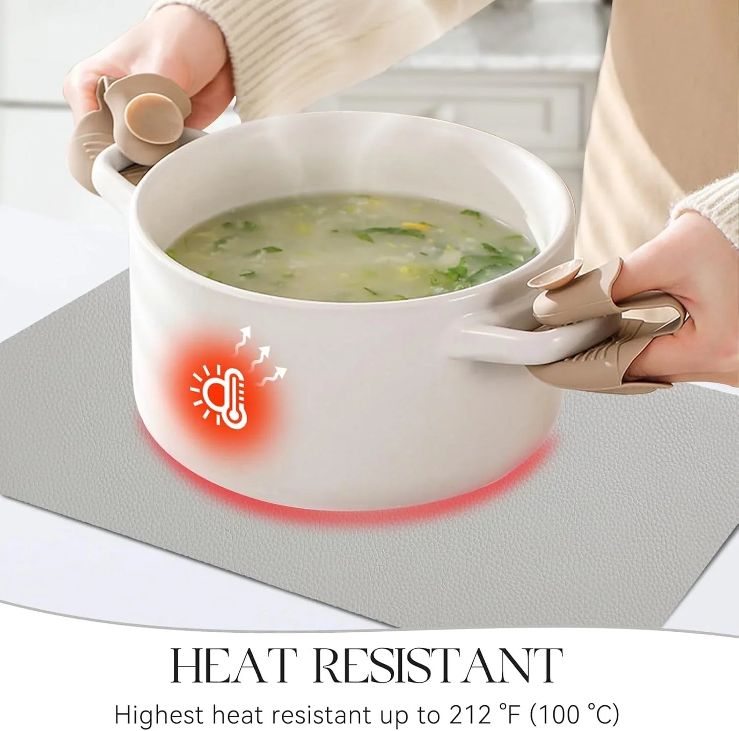 Vinyl Placemats Set of 4, Heat Resistant Place Mats 100% Waterproof Washable & Wipeable Faux Leather Reversible Table Mats for Kitchen Dining Party Indoor Outdoor, 12" X 17", Dark Light/Grey