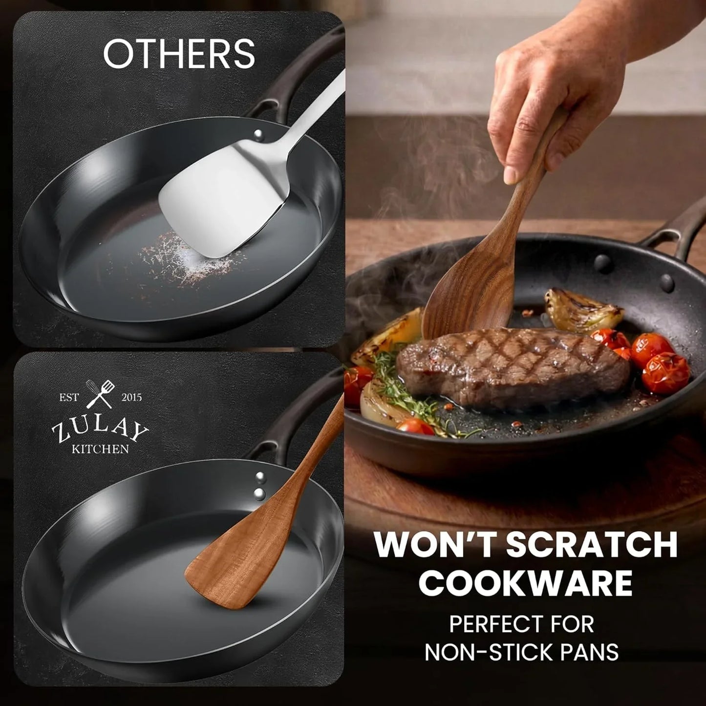 6 Piece Wooden Spoons for Cooking – Natural Teak Wooden Utensil Set, Easy to Clean, Durable, Smooth with Comfort Grip - Non Toxic Wooden Cooking Utensil Sets