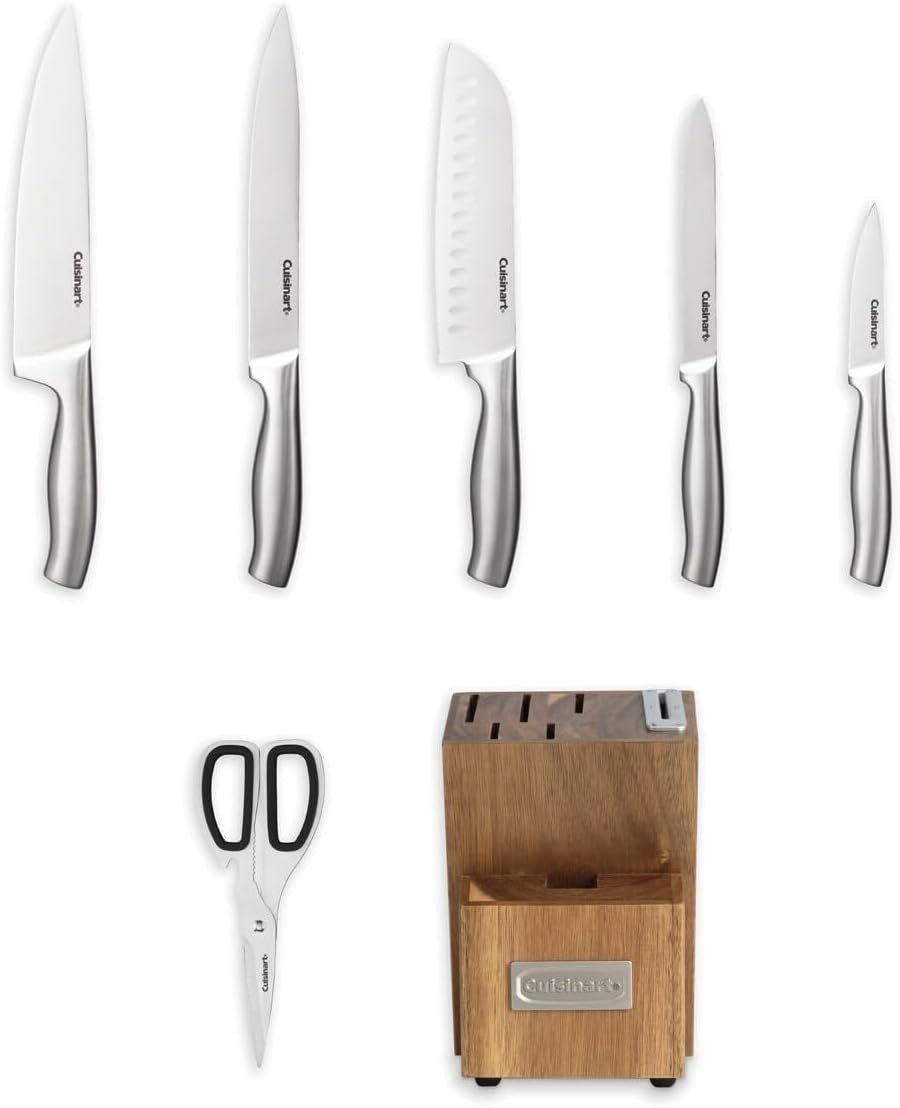7 Pc Stainless Steel Essentials Cutlery Block Set with Built in Sharpener
