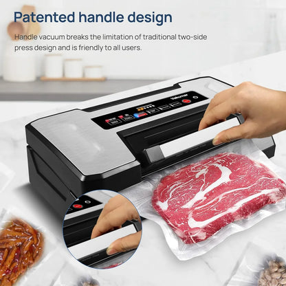Vacuum Sealer Machine, 90Kpa Liquid Food Vacuum Sealer Machine Preservation Dry/Moist/Liquid Modes, LED Indicator Light, Handle Locked Design, Built-In Cutter and Bag Storage, Starter Kit