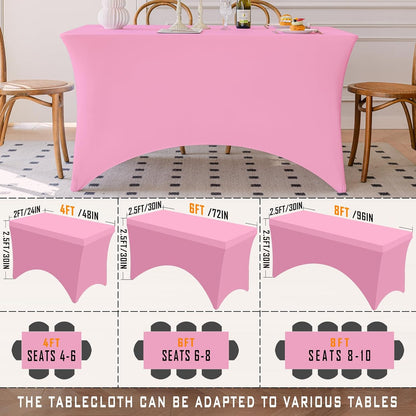 Table Cloth Pink 4FT Spandex Tablecloth for Rectangle Fitted Table Cloths Stretch Covers Washable Wrinkle Free Tablecloths for Festival Camping Picnic Wedding Party