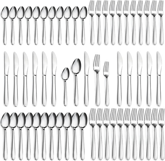 60-Pcs Silverware Set Service for 12, Premium Stainless Steel Flatware Set, Include Forks Spoons and Knives Set, Mirror Polished Cutlery Utensil Set for Home Restaurant, Dishwasher Safe