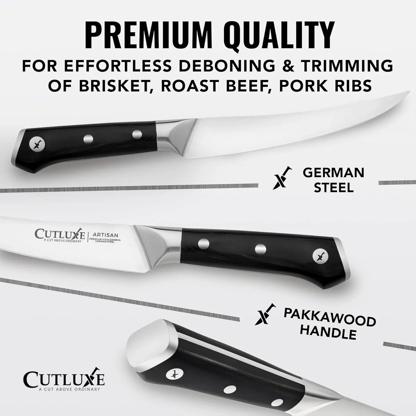 Curved Boning Knife – 6" Boning Knife for Meat Cutting, Filleting – High Carbon German Steel, Full Tang & Ergonomic Handle Design – Artisan Series