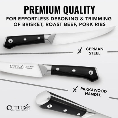 Curved Boning Knife – 6" Boning Knife for Meat Cutting, Filleting – High Carbon German Steel, Full Tang & Ergonomic Handle Design – Artisan Series