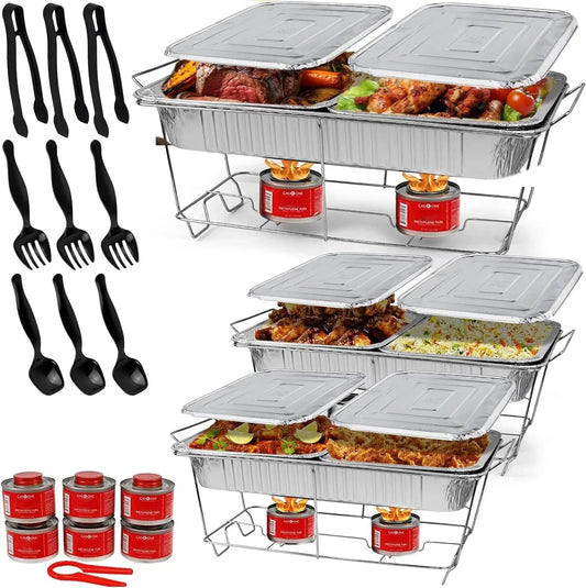 Large Full Size 33-Pcs Disposable Chaffing Buffet With-Covers, Utensils, Fuel Cans – Premium Chafing Dish Set for Events, Parties, Catering