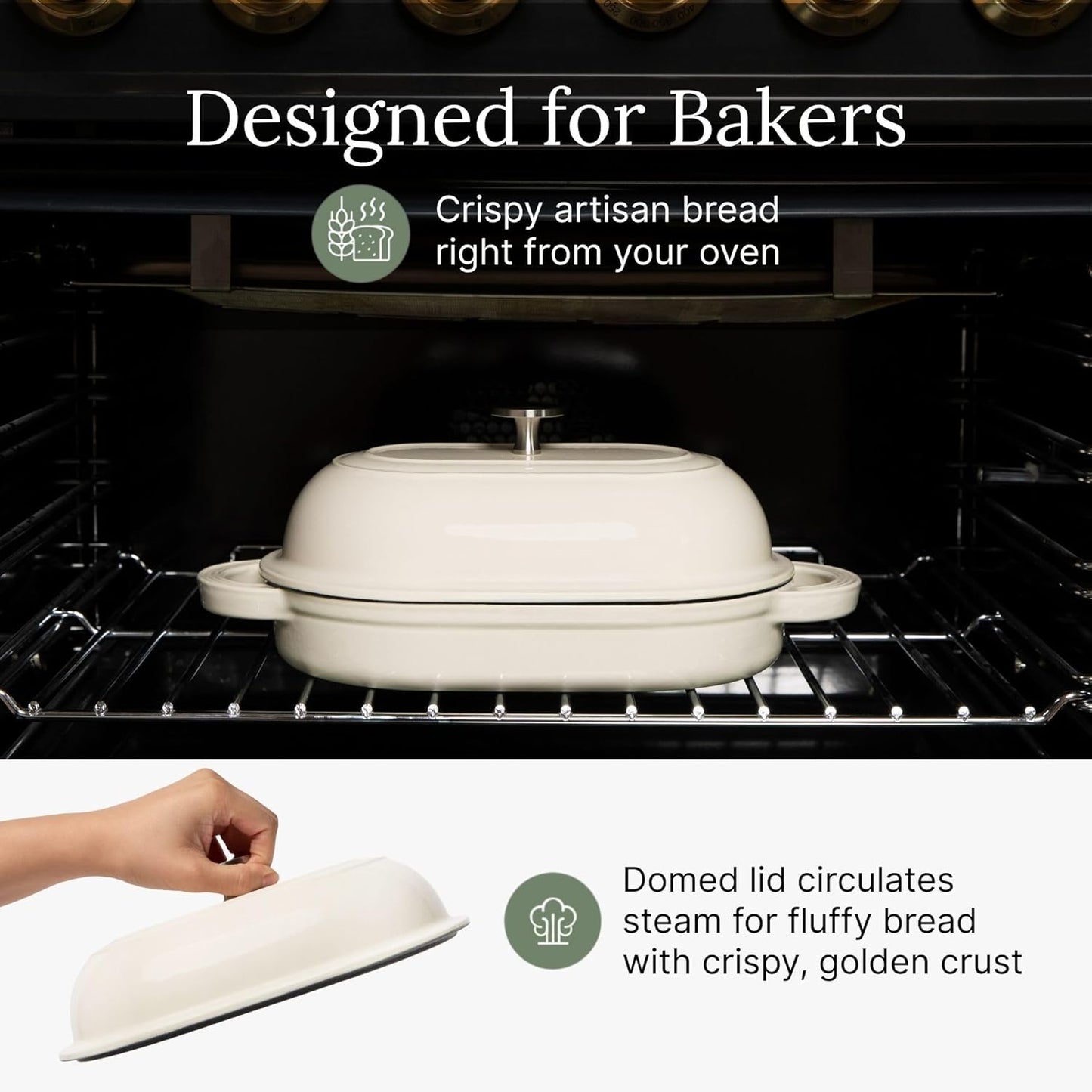 Cast Iron Oval Bread Oven, 10" X 6.5" - Rustic Dutch Oven Bread Cloche with Steam Circulating Lid for Perfect Sourdough