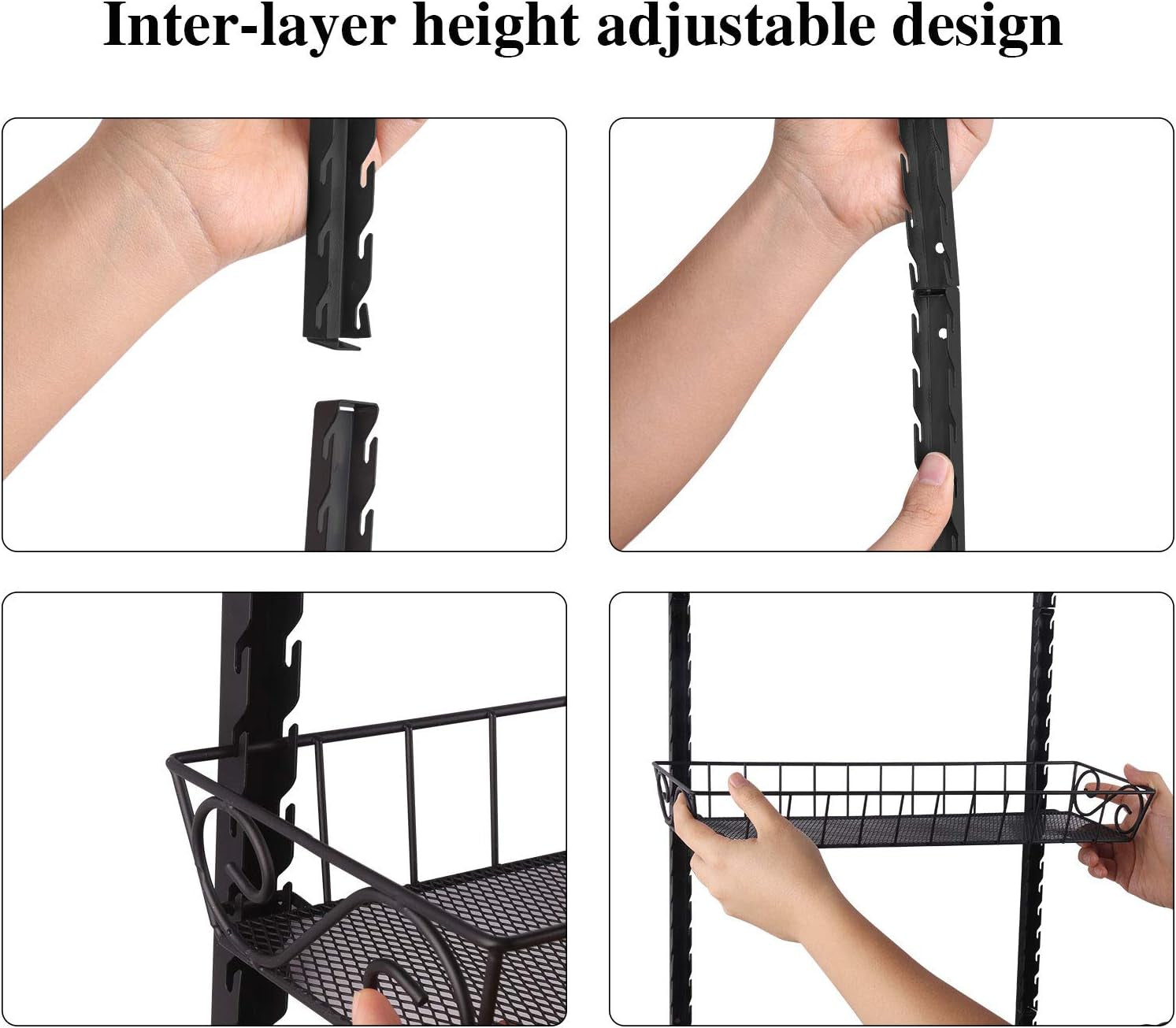 Adjustable Wall Mount Spice Rack, 6-Tier Dual-Use (Multi-Use) Organizer, Black