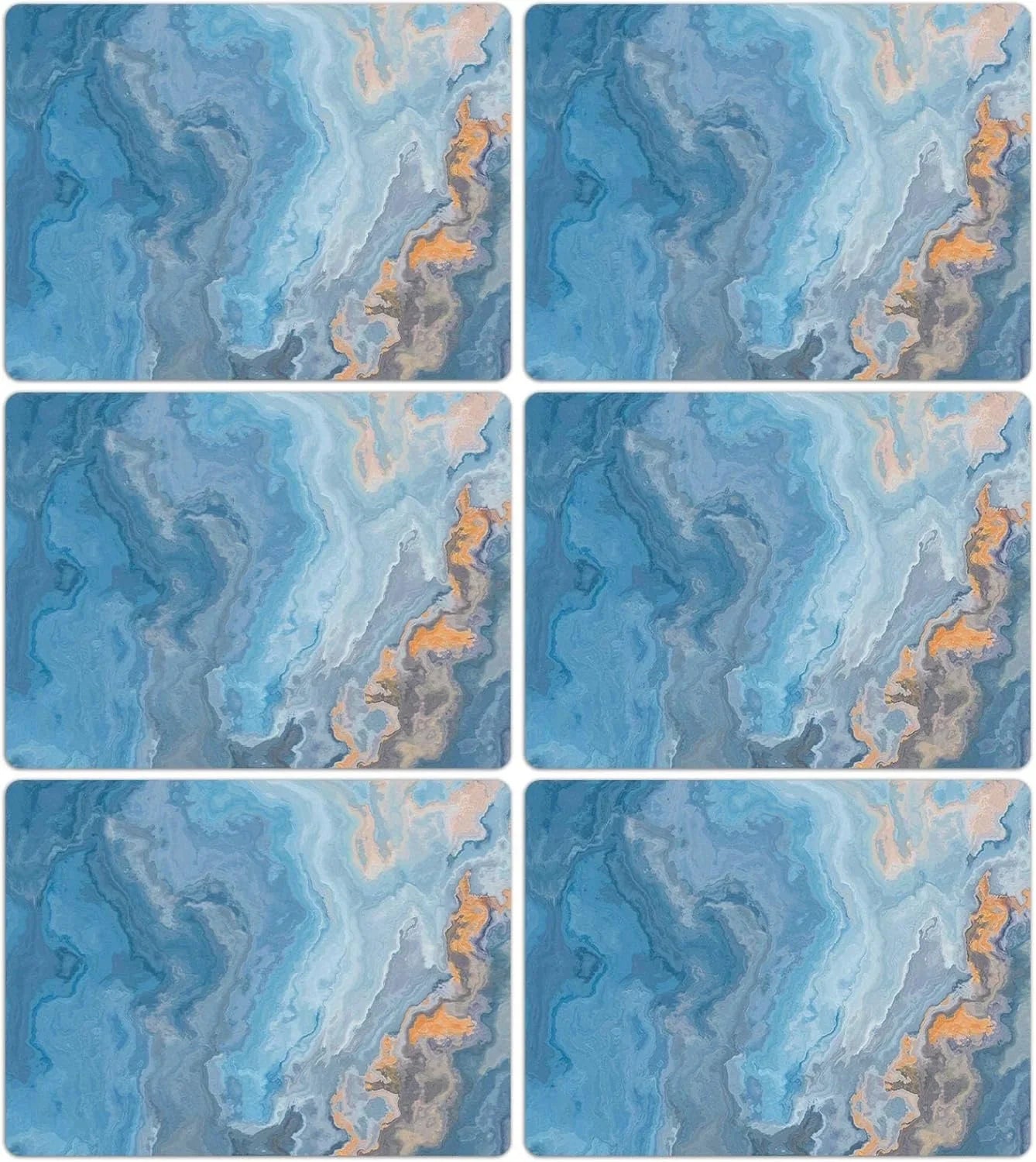Marble Placemats Set of 6 Blue Marbles Plastic Table Mats Marble Theme Place Mats Wipe Clean Washable Holiday Table Decoration for Indoor Outdoor Party Kitchen Dining
