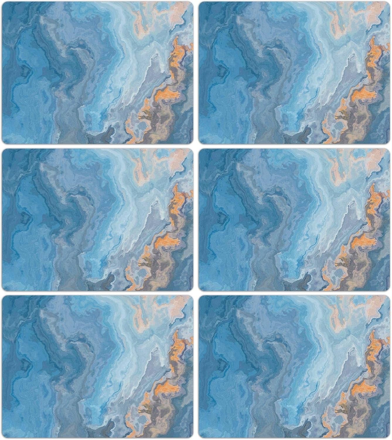 Marble Placemats Set of 6 Blue Marbles Plastic Table Mats Marble Theme Place Mats Wipe Clean Washable Holiday Table Decoration for Indoor Outdoor Party Kitchen Dining