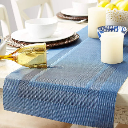 PVC Tabletop Collection Woven Indoor/Outdoor, Table Runner, 14X72, Nautical Blue