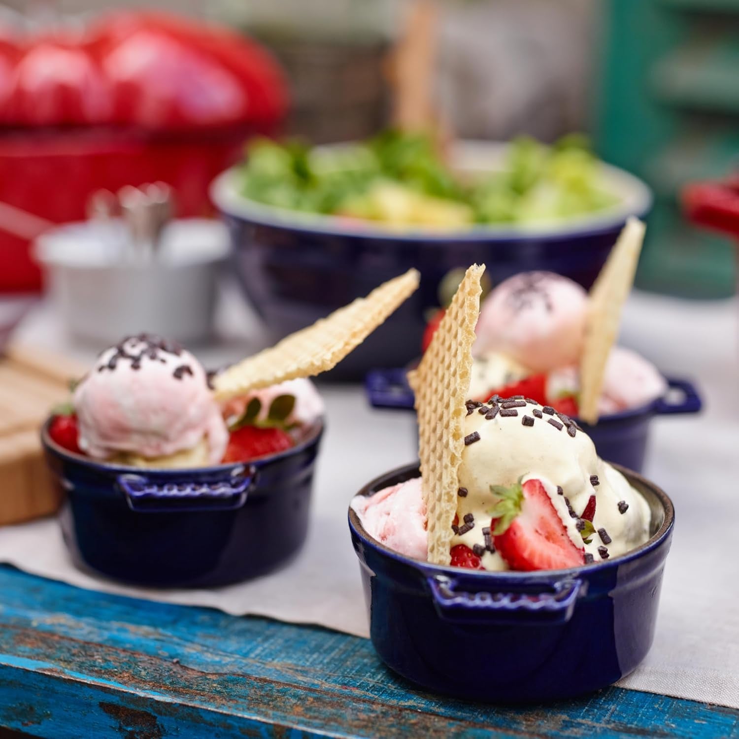 Ceramic Dutch Oven 3-Piece Mini round Cocotte, Dark Blue