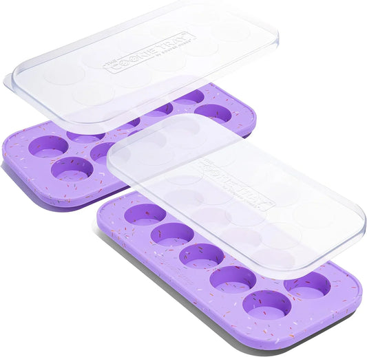 Silicone Cookie Dough Freezer Tray - Perfect for Freezing and Storing Cookies, Mini Chocolates, Mini Egg Bites, Peanut Butter Cups and More - Lavender with Sprinkles - 2-Pack