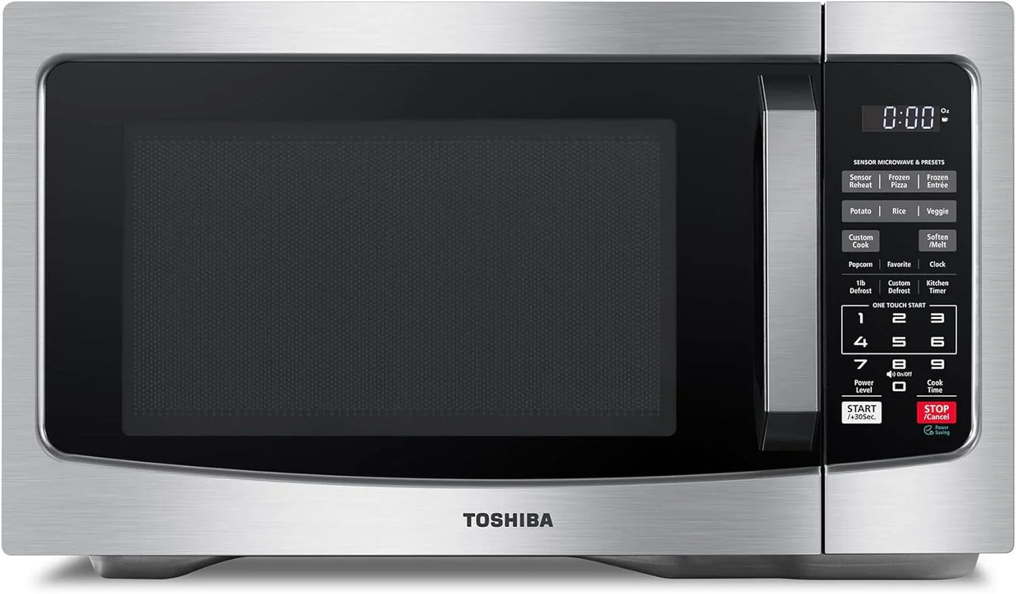 EM131A5C-SS Countertop Microwave Ovens 1.2 Cu Ft with 12.4" Removable Turntable Smart Humidity Sensor, 12 Auto Menus Mute Function ECO Mode Easy Clean Interior, 1000W, Silver