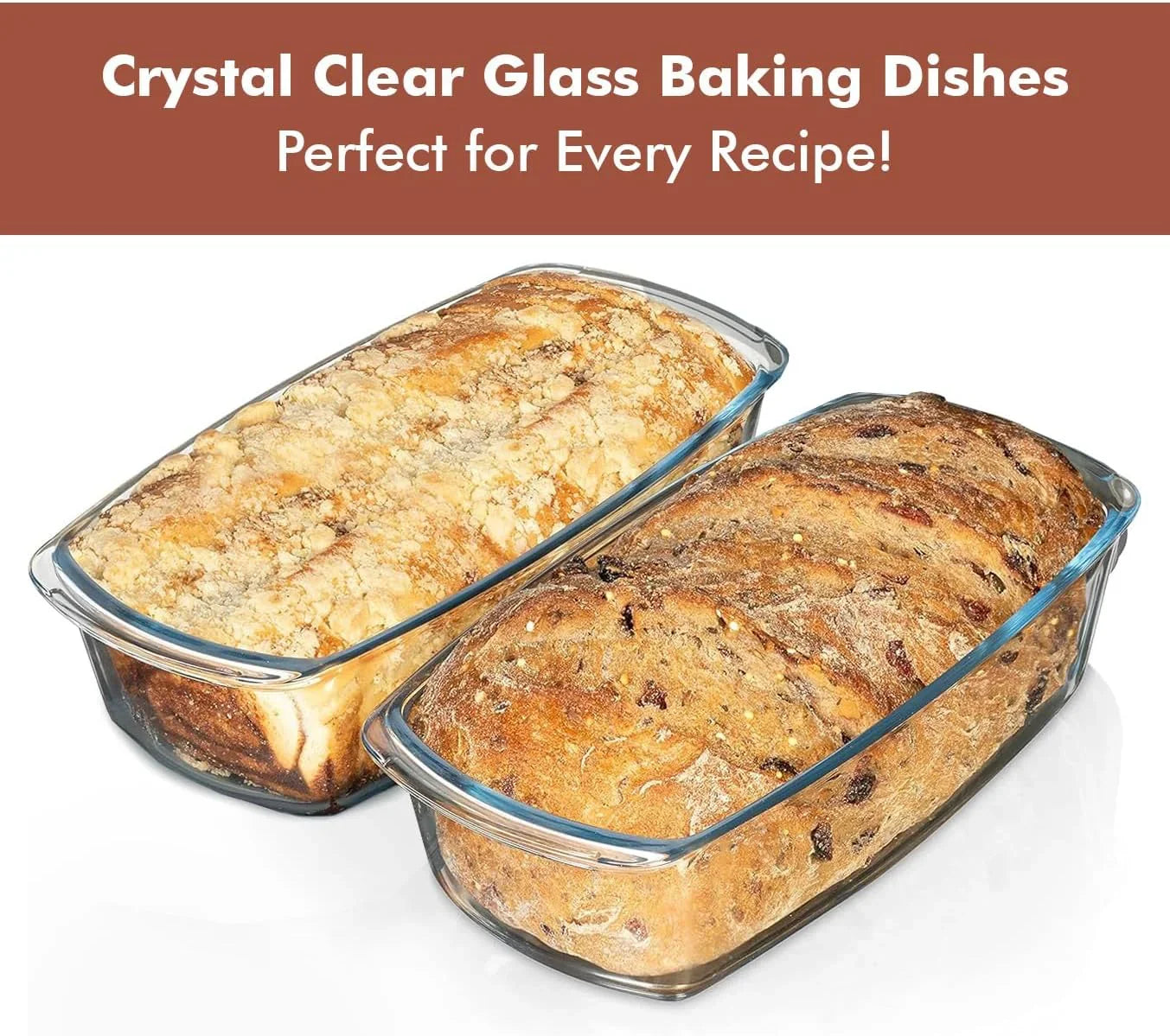 LARGE 7.6 Cups/1800 ML/1.9 Qt Glass Loaf Pan with Lids (Set of 2) - Meatloaf Pan BPA Free Airtight Lids Grip Handle Easy Carry, Microwave and Oven Safe - Loaf Pans for Baking Bread, Cakes