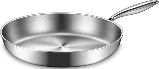 12 Inch Tri-Ply Stainless Steel Frying Pan, Compatible with All Cooktops up to 600℉, Large Frying Pan Induction-Ready Skillet, Dishwasher and Oven Safe, Even Heat, 12" Skillet