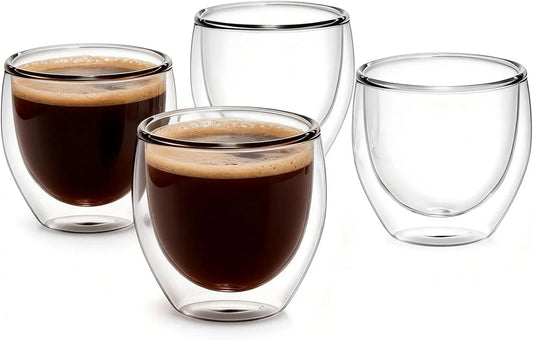 Double Walled Espresso Cups Set of 4, 5Oz Clear Expresso Mugs, Small Insulated Espresso Glasses for Coffee Machines