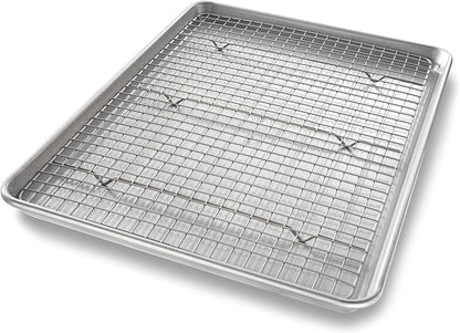 Bakeware Half Sheet Baking Pan and Bakeable Nonstick and Cooling Rack Set, Metal