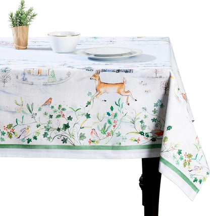 Table Cloth Rectangle Table 100% Cotton 60 X 108 Inches Fall Tablecloth Reusable Everyday Use for Thanksgiving Christmas Decorations Dining Farmhouse Party (Snowy World)