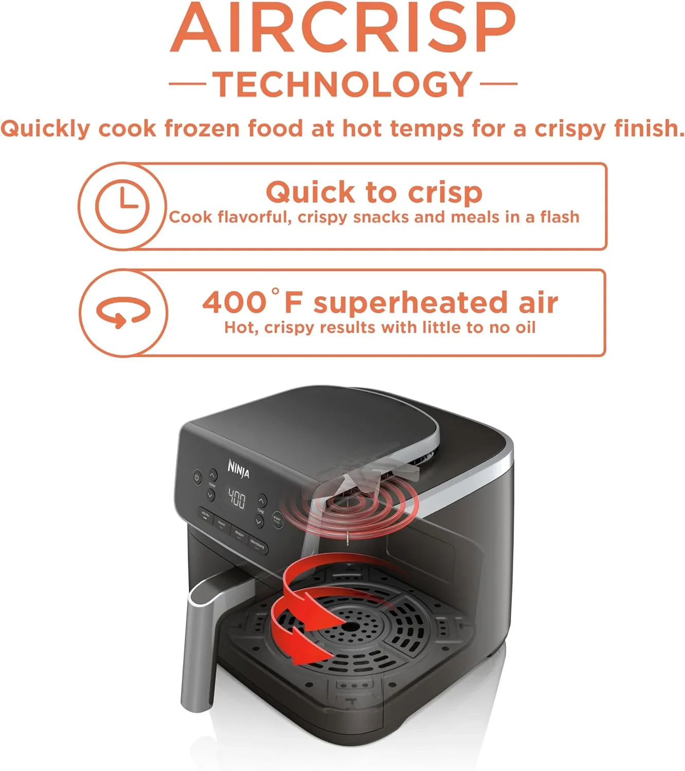 Air Fryer with Air Crisp | 5 QT Capacity Fits up to 4Lbs of Fries | 4-In-1 Pro Air Fry, Roast, Reheat, Dehydrate | 400°F Max Temp | 1750 Watts | W/Nonstick Basket & Crisper Plate | Grey | AF141