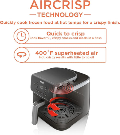 Air Fryer with Air Crisp | 5 QT Capacity Fits up to 4Lbs of Fries | 4-In-1 Pro Air Fry, Roast, Reheat, Dehydrate | 400°F Max Temp | 1750 Watts | W/Nonstick Basket & Crisper Plate | Grey | AF141